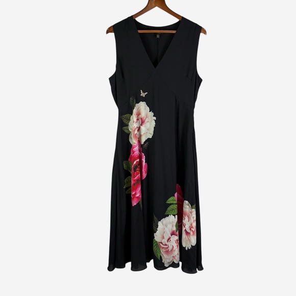 Ted Baker Ulna Magnificent Midi Dress Ted Size 4/US Size 10 Black Vibrant Floral - Picture 3 of 13